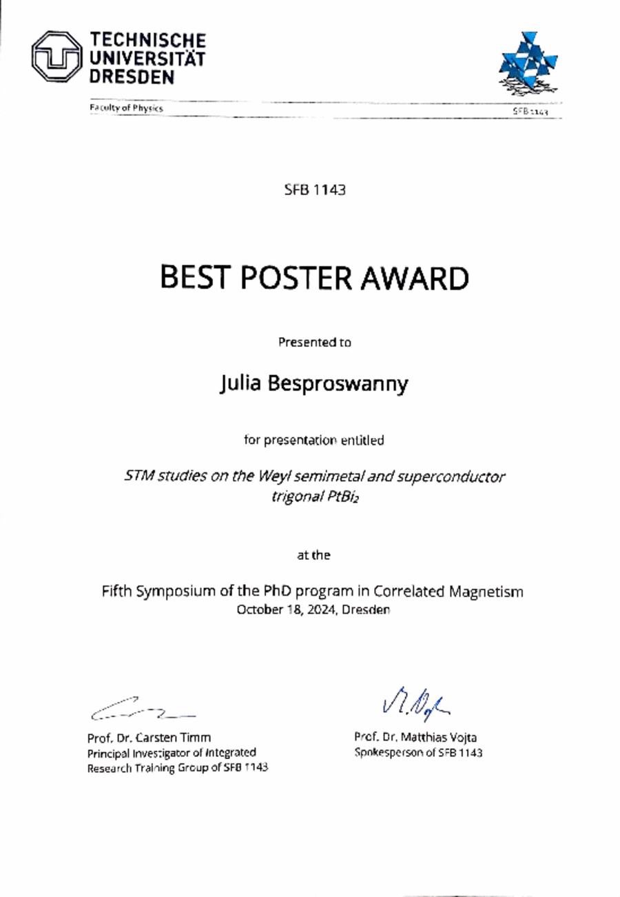 Best Poster Award, Fifth Symposium of the PhD program in Correlated Magnetism